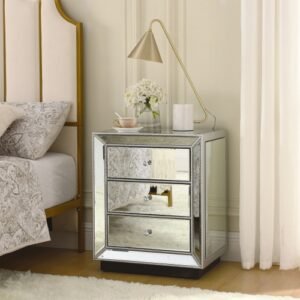 Silver Mirrored Three-Drawer Cabinet – Modern Luxury Storage