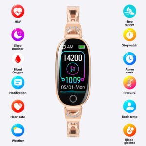Gold Smartwatch for Women - Bling Fitness Tracker for Android & iOS - Heart Rate & Sleep