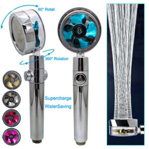 High Pressure Shower Head - 360° Rotating Turbo Fan - Water Saving Rain Nozzle