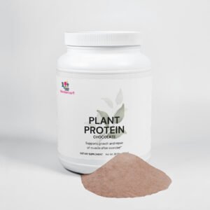 Premium Plant Protein Chocolate Powder made with fava bean protein and fermented nutritional yeast to support muscle recovery, lean muscle growth, and daily nutrition.